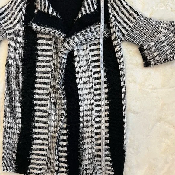 MS Mad Style Cardigan Black/White Fuzzy Long Knit S/M - Picture 5 of 7